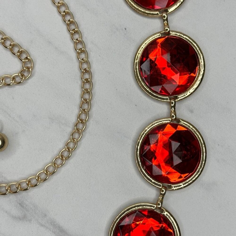 Chunky Red Rhinestone Chain Link Belt One Size (OS) ✨ - Picture 4 of 10